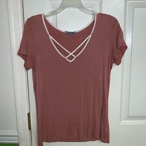 Charlotte Russe pink criss cross top